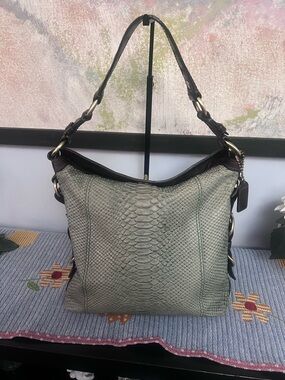 Coach Chelsea Turnlock Light Green Snakeskin Leather Hobo 2007/Y2K